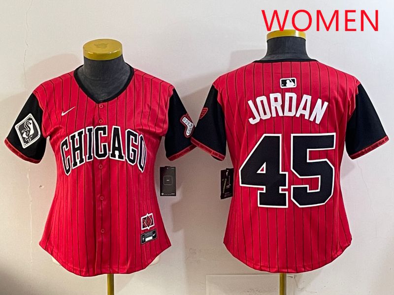 Women 2025 Chicago White Sox #45 Jordan Red Joint Name Nike MLB Jersey style 13->women mlb jersey->Women Jersey